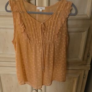 MINE Women's Peach Lace Trim Blouse